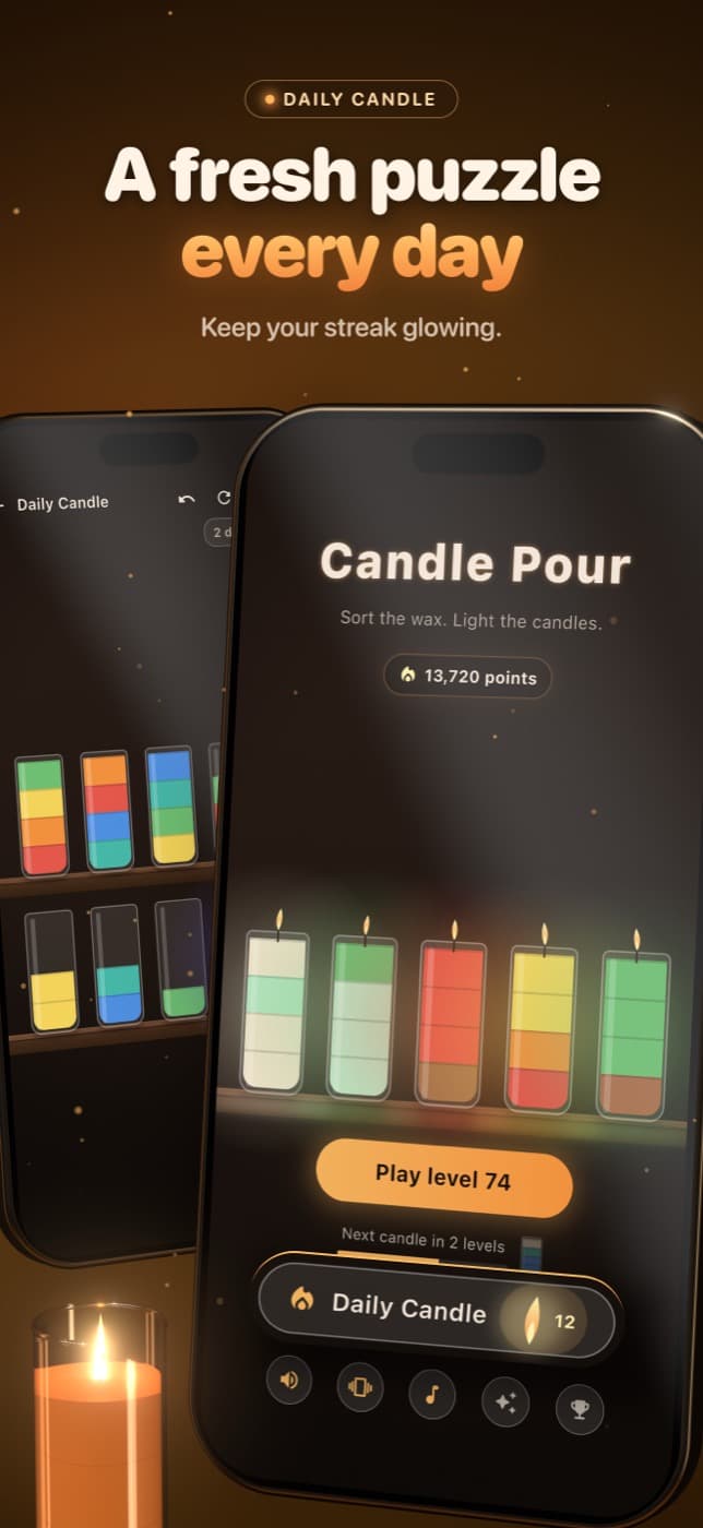 Candle Pour Daily Candle puzzle with a streak counter